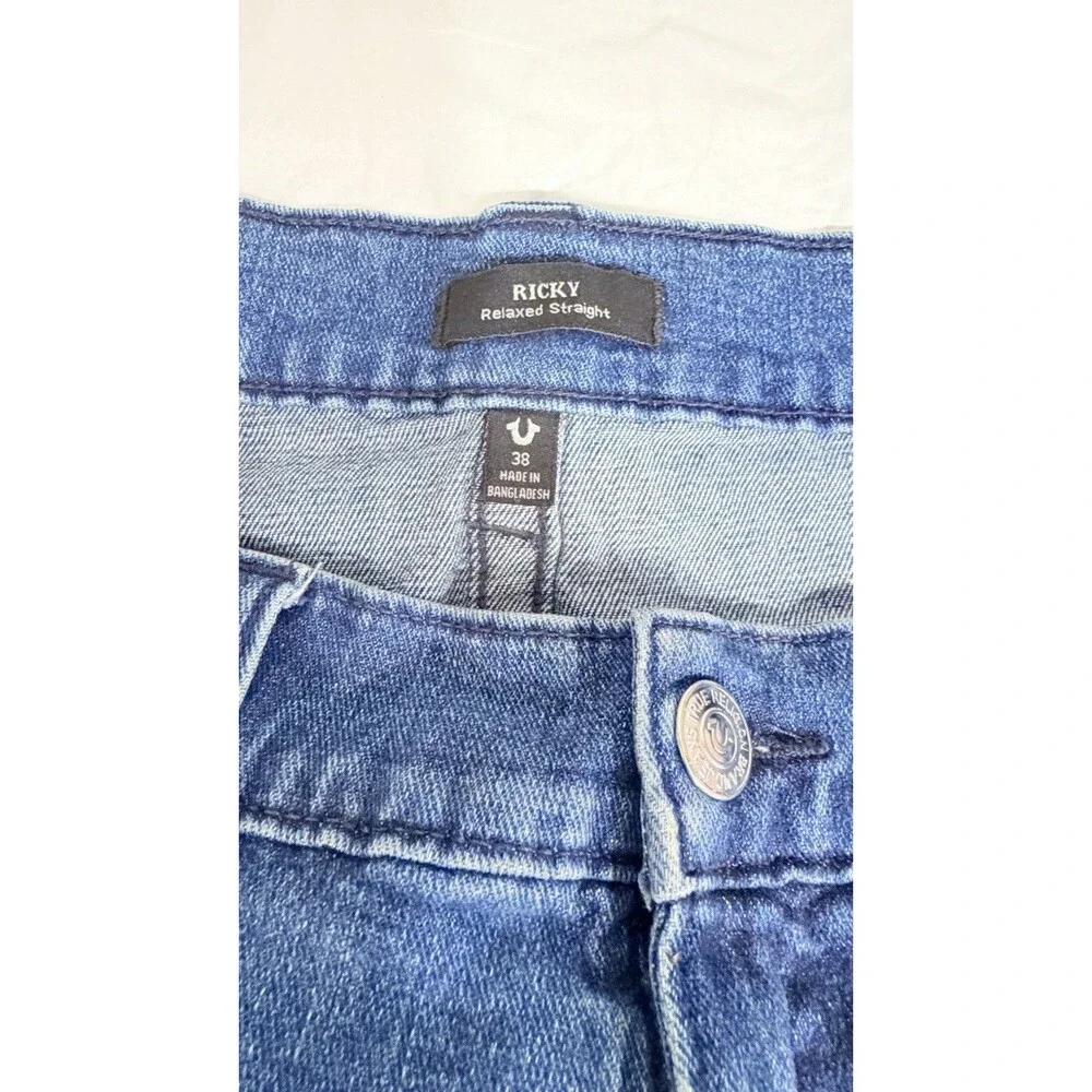 True Religion Ricky SN Men’s Blue Denim Shorts Size 38 Cuffed Relaxed Straight